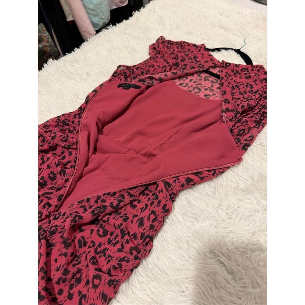 AllSaints Hali Roar Leopard Mini Dress in Black Pink Size 6 - Picture 9 of 9